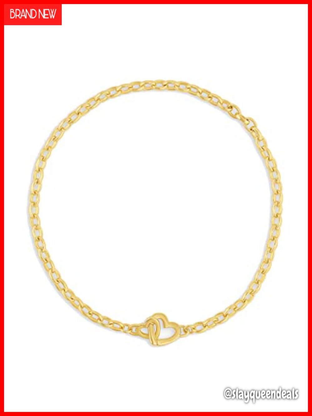 18k Gold Plated Interlocking Heart Link Bracelet 7.25" Lobster Claw Closure